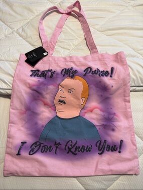 Hot Topic Pink and Purple Graphic Tote Bag King of the hill Bobby I don’t know u
